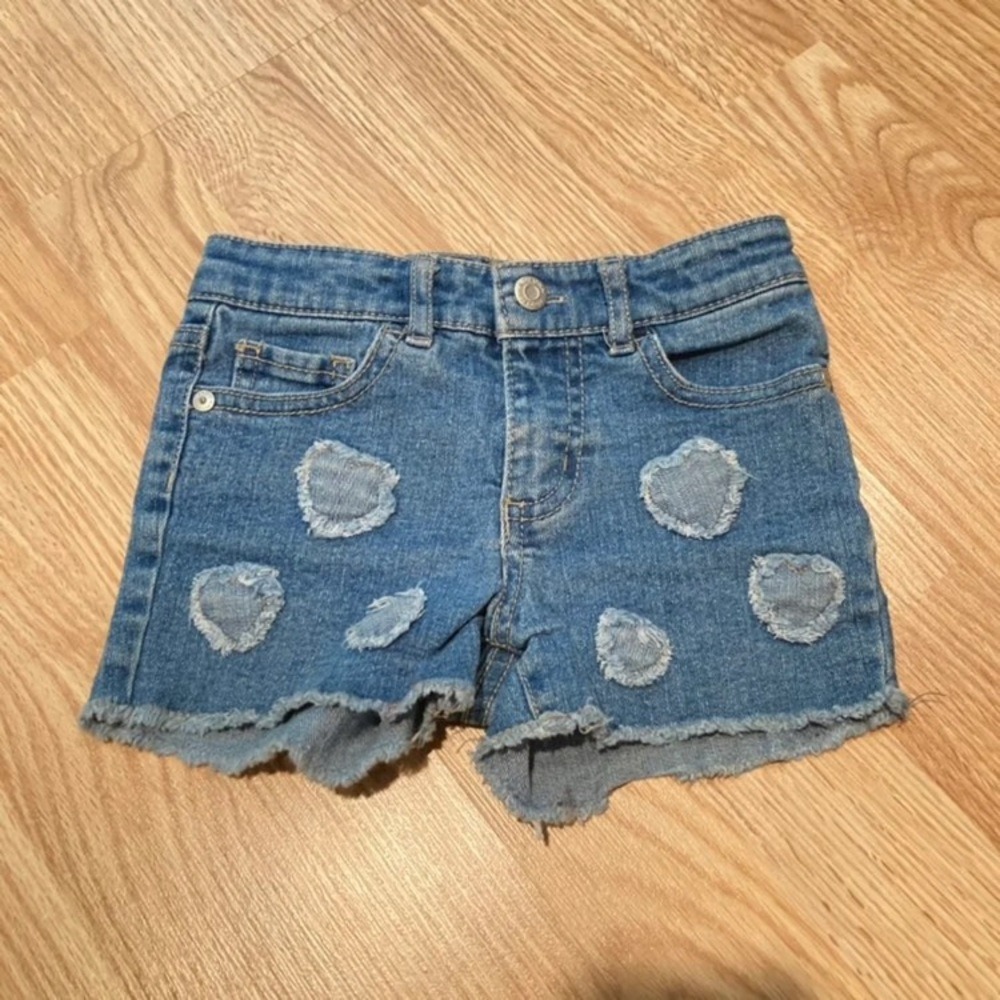 Arizona Jean Co‎ Girls Blue Denim Heart Patch Frayed Hem Shorts 5T
